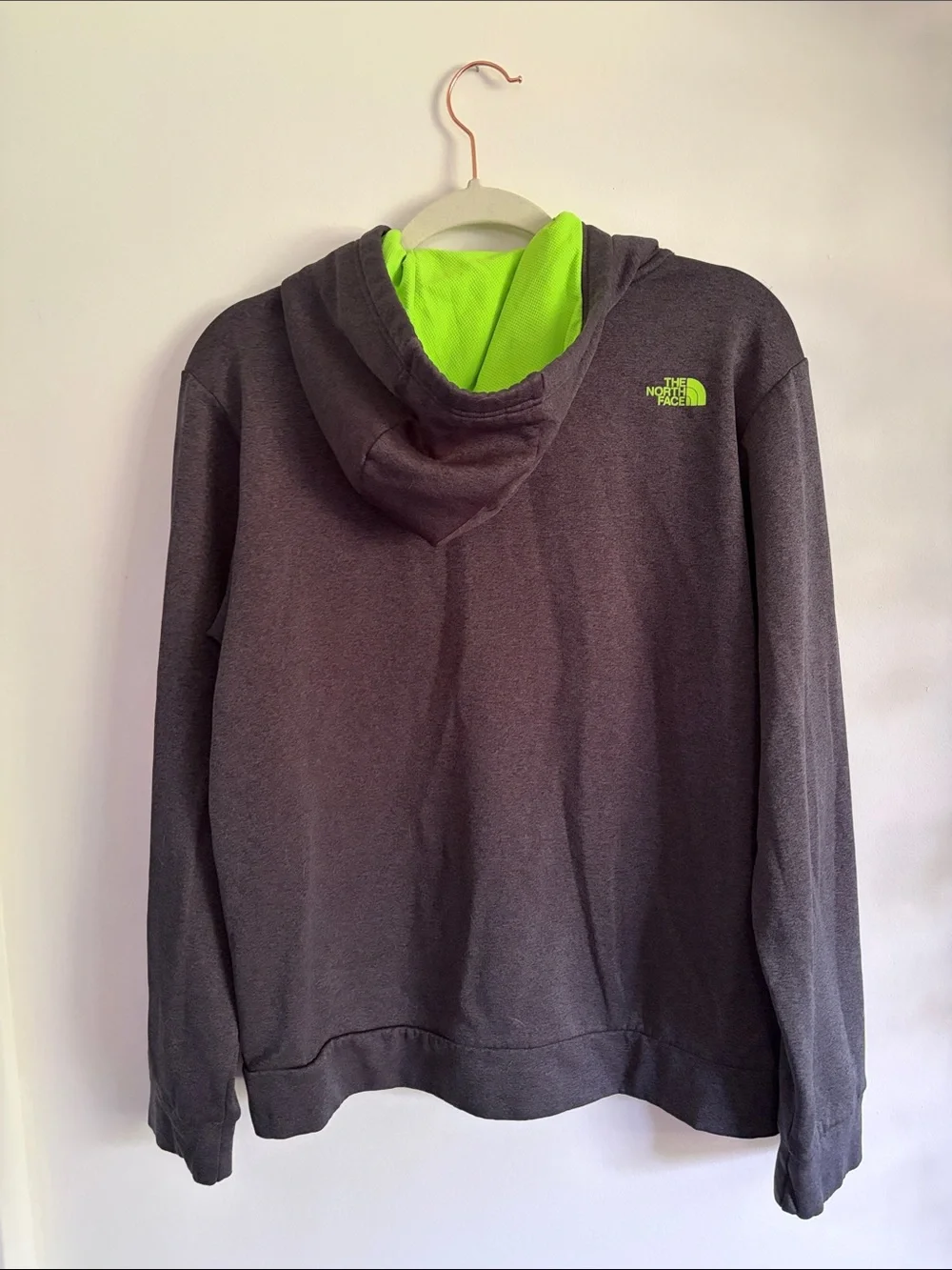 The North Face Charcoal Hoodie with Neon Green Logo
